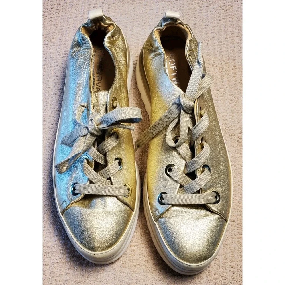 Softwaves metalic gold leather platform sneakers Soft Comfortable Laces EUR 39.5